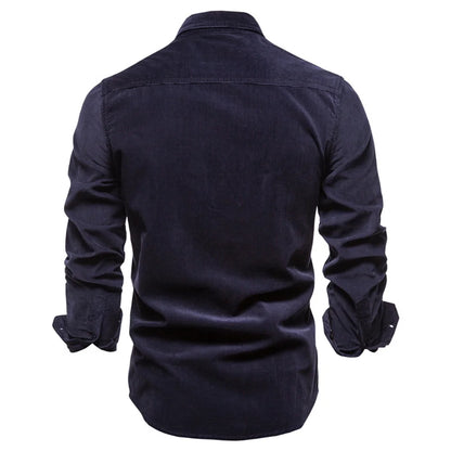 Single-Breasted Shirt – 100% Cotton, Slim-Fit Corduroy, Solid Color Business Casual Autumn Shirt