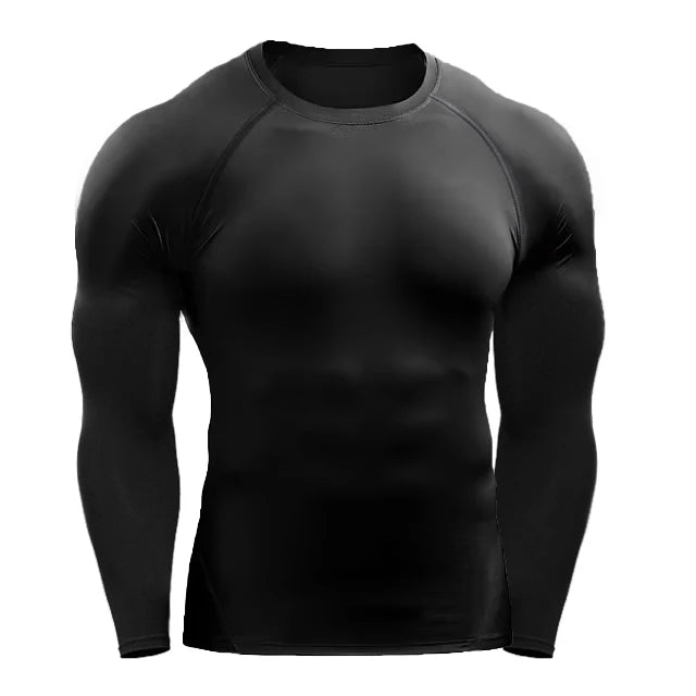 Black compression long sleeve shirt with a snug fit, ideal for enhancing performance and providing muscle support during exercise.
