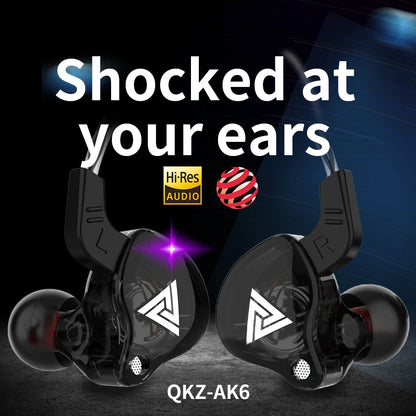 QKZ AK6 In-Ear Earphones – 6 Dynamic Drivers, Stereo Sports Headphones with Mic