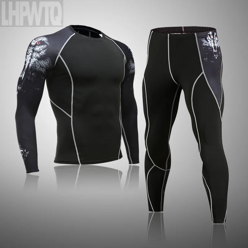 Winter Compression Underwear – Thermal MMA & Bodybuilding T-Shirt, Skull Rashguard & Leggings