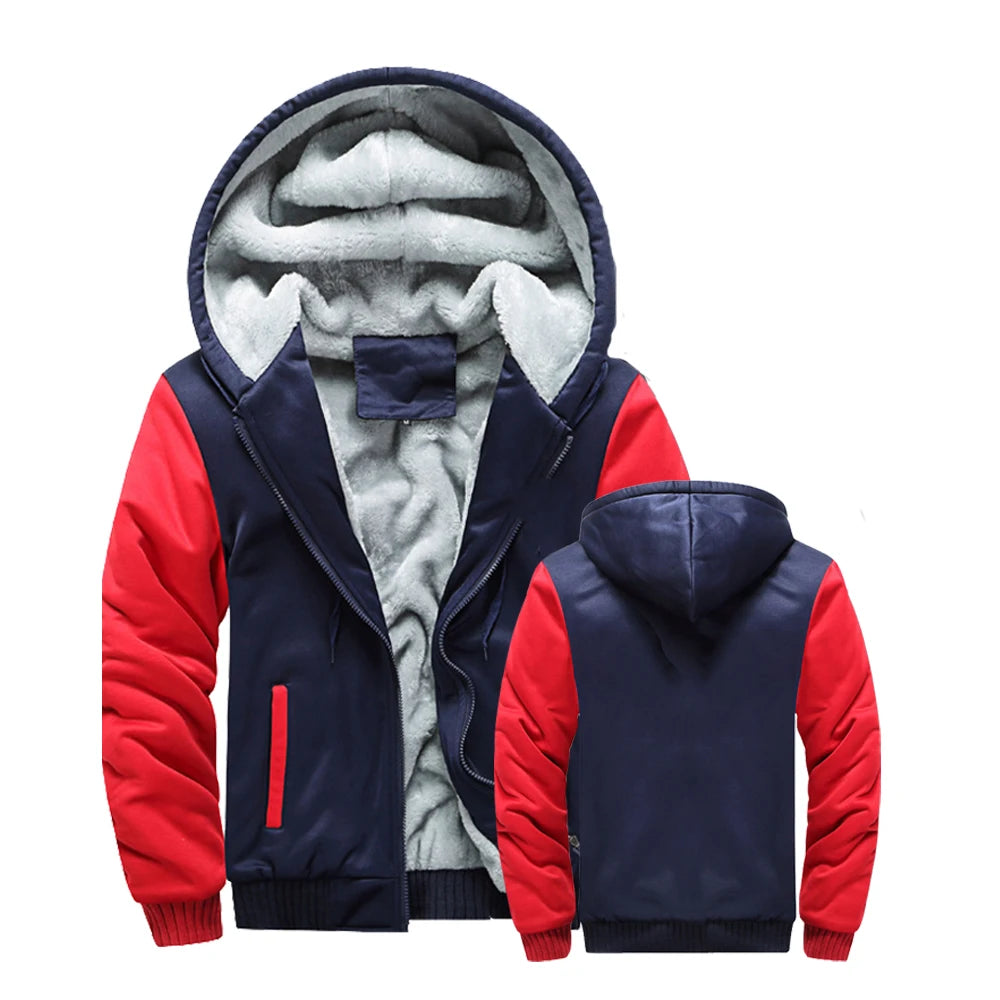 Winter Hooded Jacket – Warm, Thick Fleece Coat with Zipper, Casual Sportswear Hoody