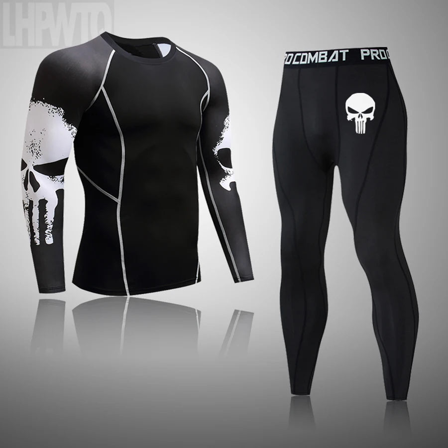 Winter Compression Underwear – Thermal MMA & Bodybuilding T-Shirt, Skull Rashguard & Leggings