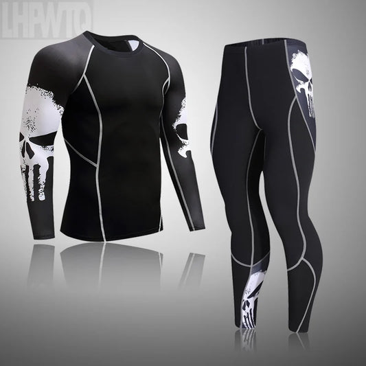 Winter Compression Underwear – Thermal MMA & Bodybuilding T-Shirt, Skull Rashguard & Leggings