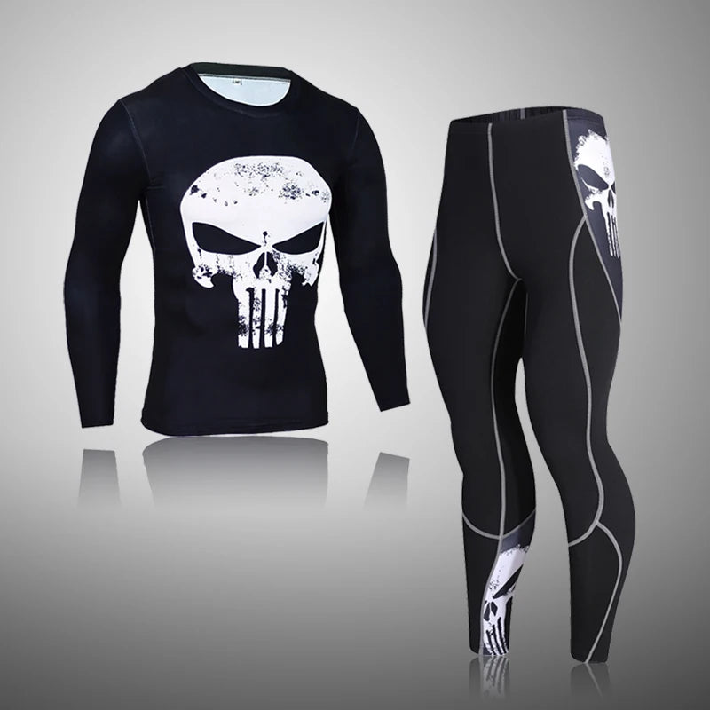 Winter Compression Underwear – Thermal MMA & Bodybuilding T-Shirt, Skull Rashguard & Leggings